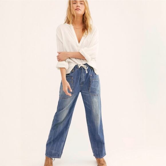 Free People Pants - We the Free People Rockwell Slouch Jeans Denim Pants Boho Dark Wash Blue Medium